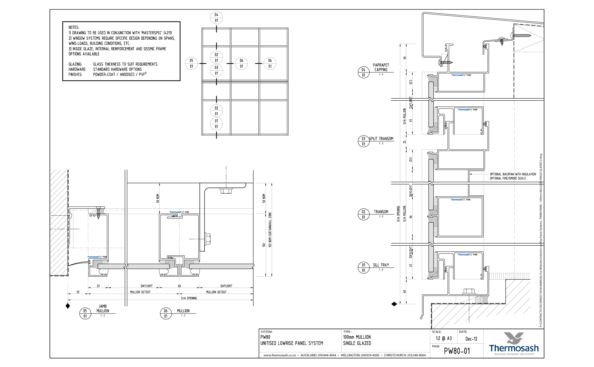 CAD Download - PW80 - 100mm Mullion Single Glazed
