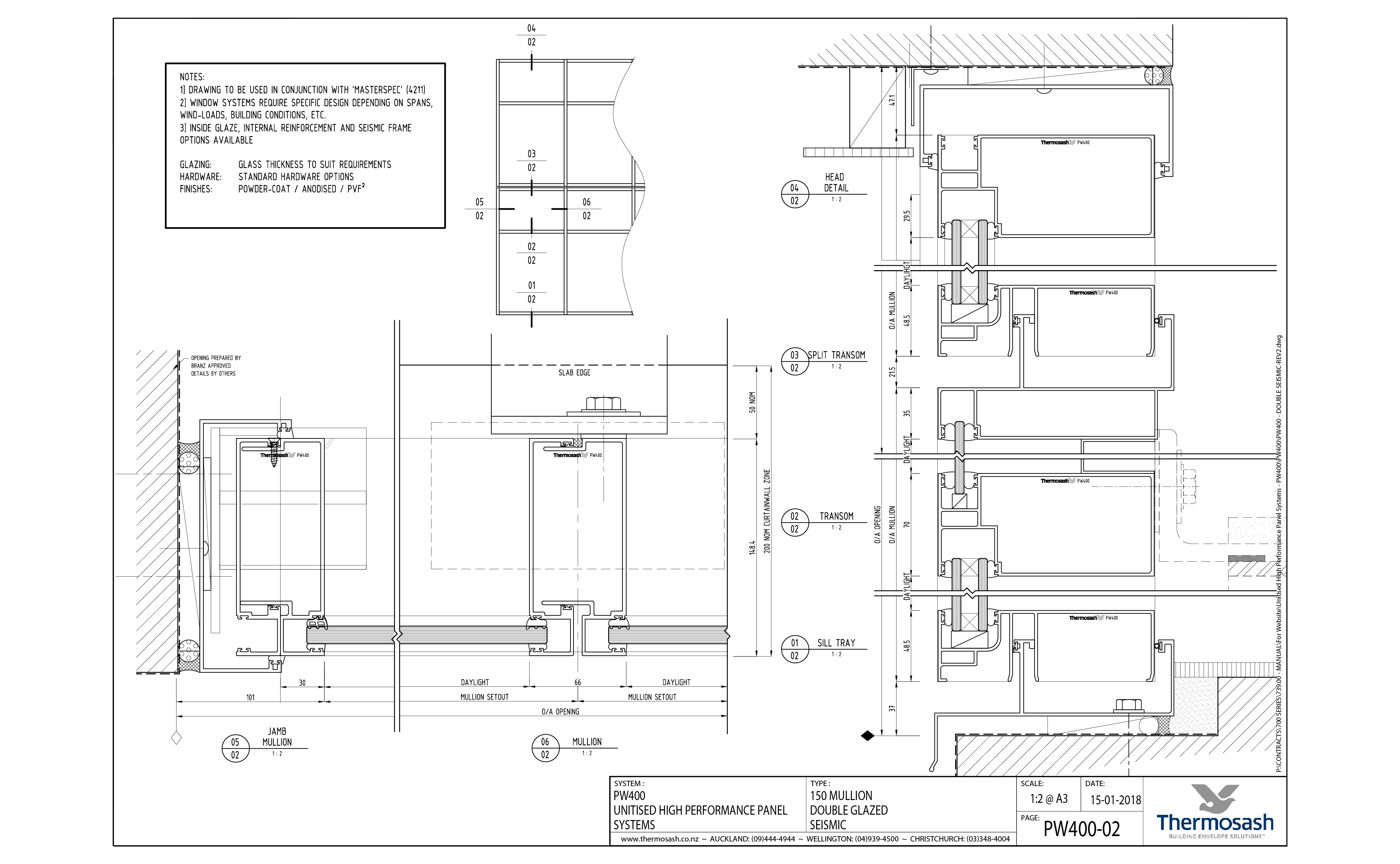 CAD Download - PW400 - 150mm Mullion Double Glazed Seismic