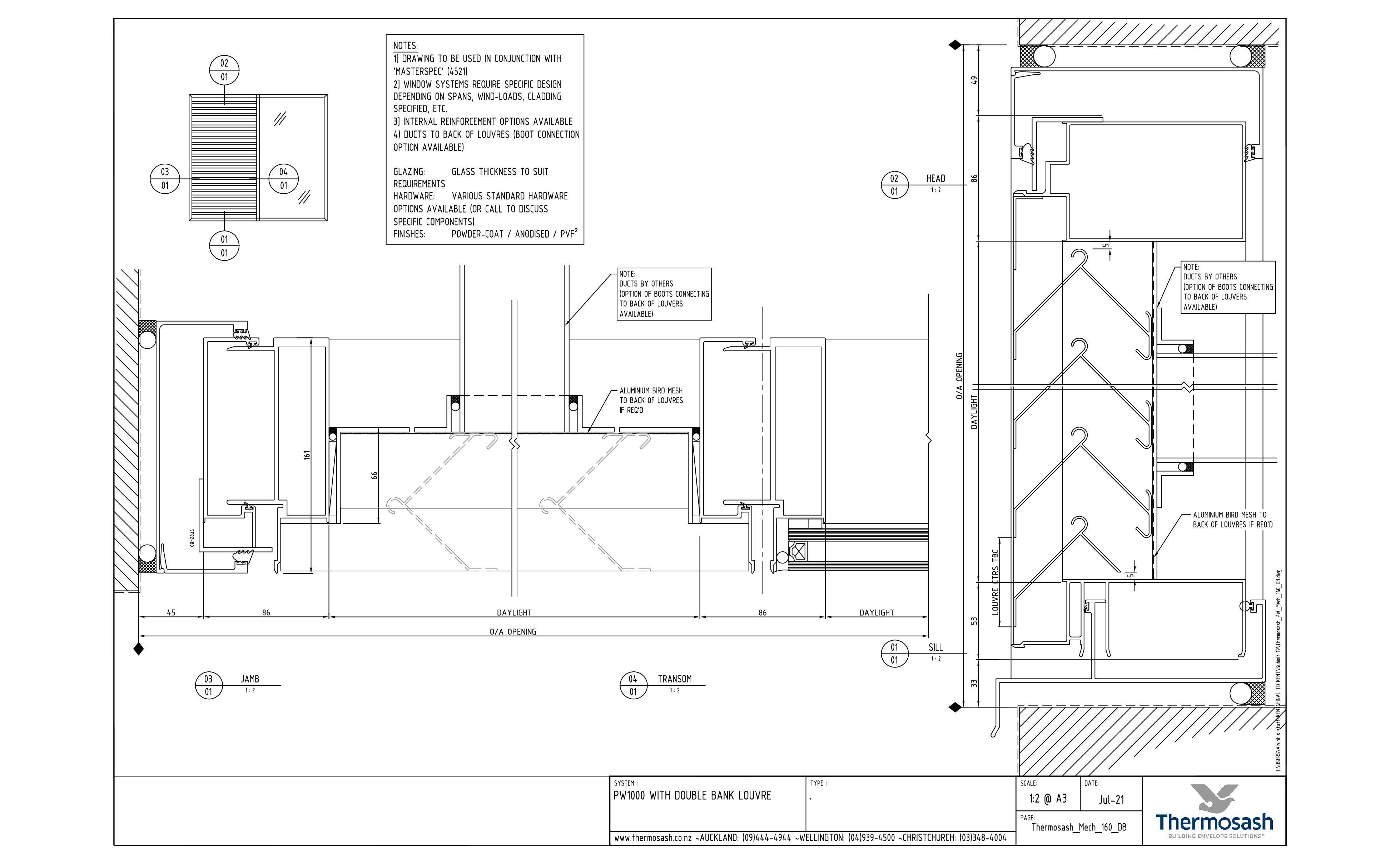 CAD Download - PW1000 160mm with Double Bank Louvre
