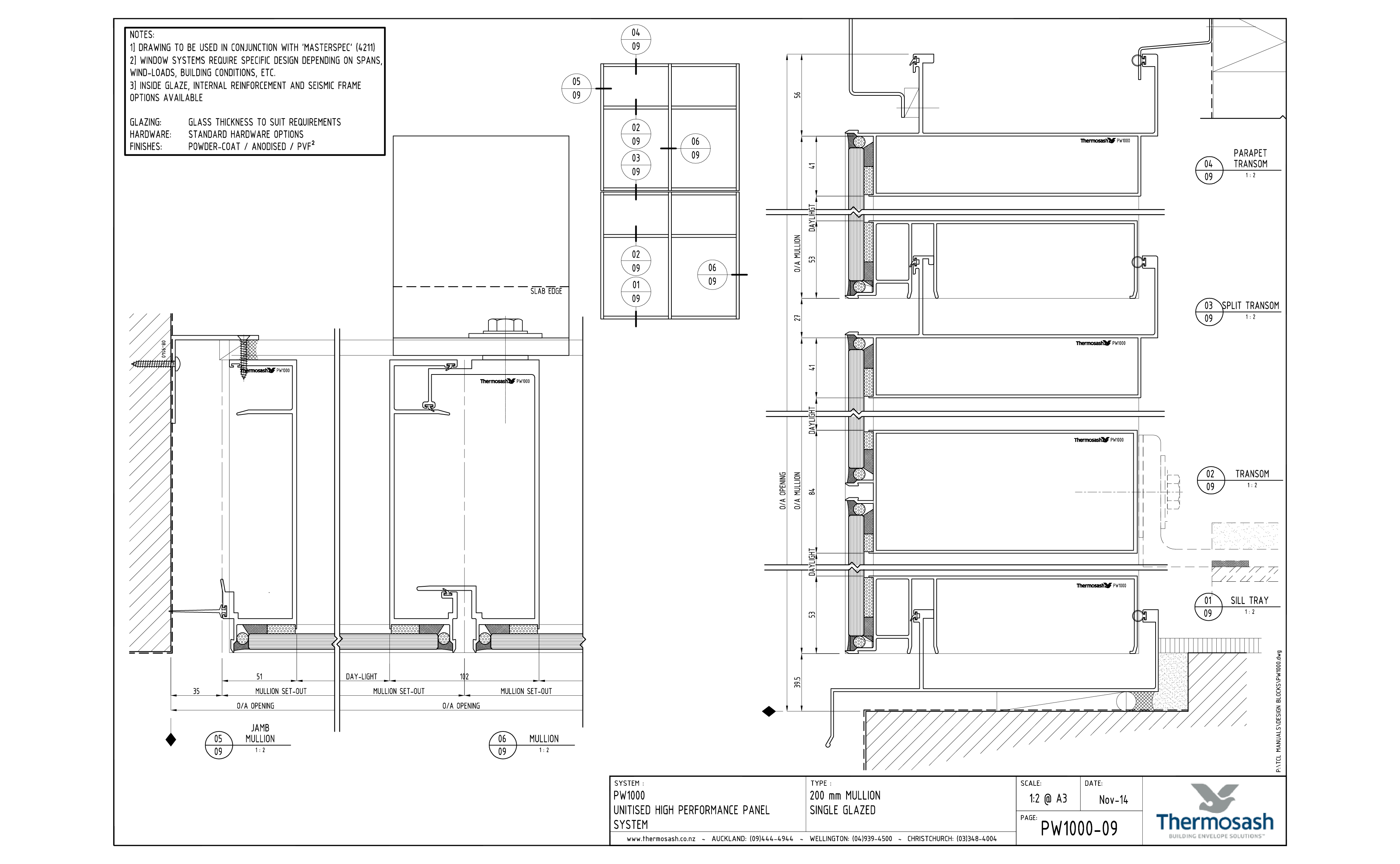 CAD Download - PW1000 - 200mm Mullion Single Glazed