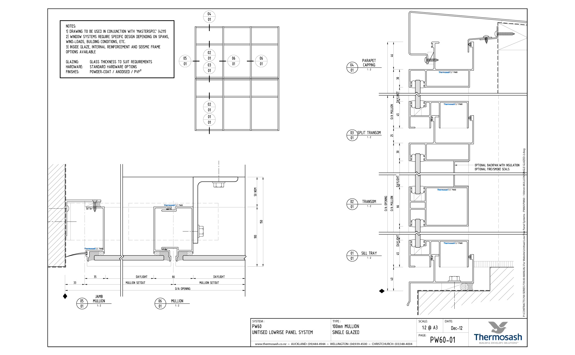 CAD Download - PW60 - 100mm Mullion Single Glazed