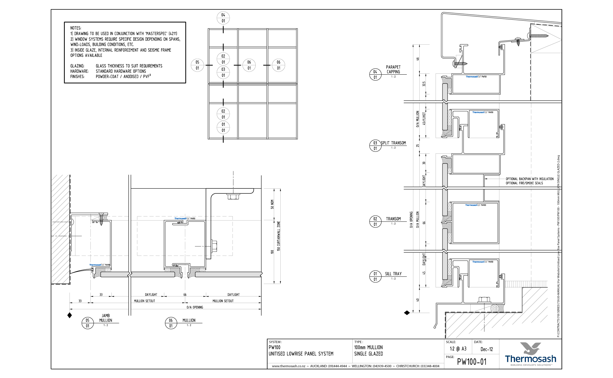 CAD Download - PW100 - 100mm Mullion Single Glazed