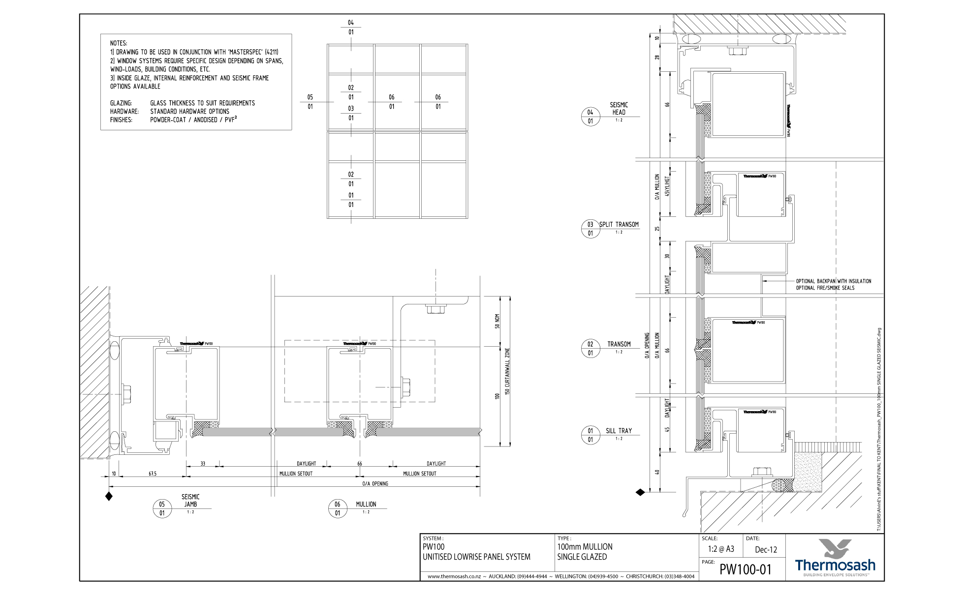CAD Download - PW100 - 100mm Mullion Single Glazed with Seismic Head