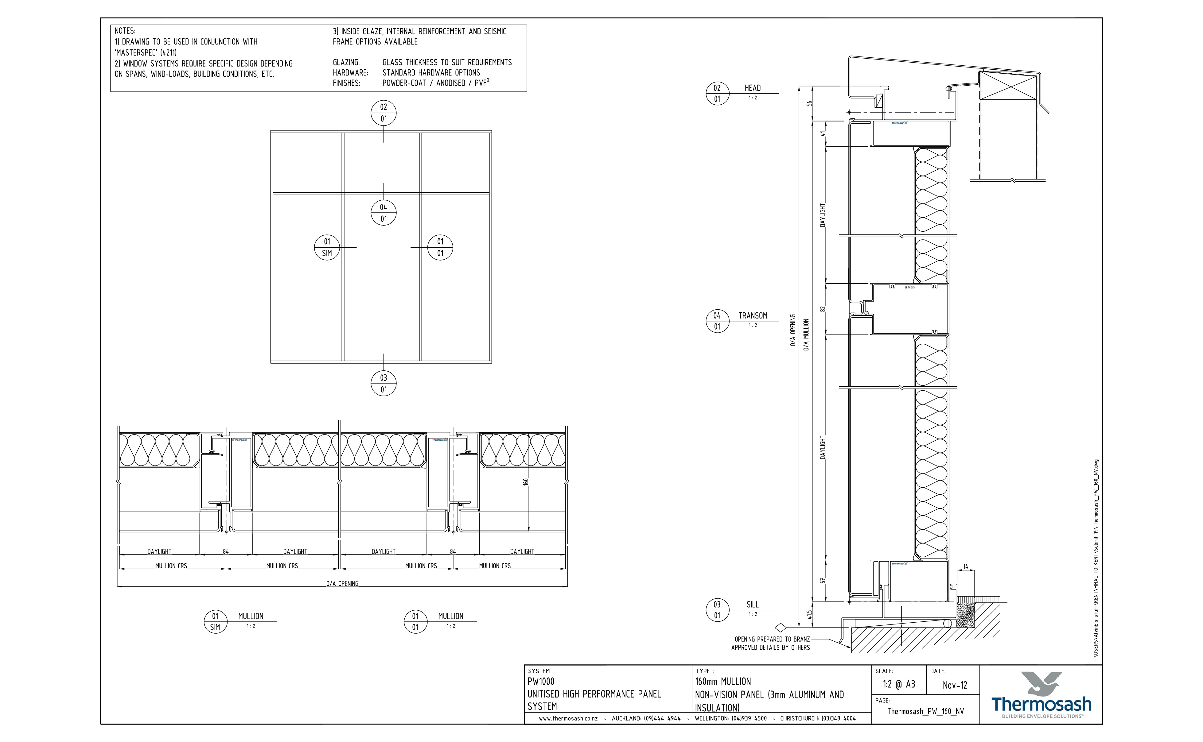 CAD Download - PW1000 - 160mm Mullion Non-Vision Panel