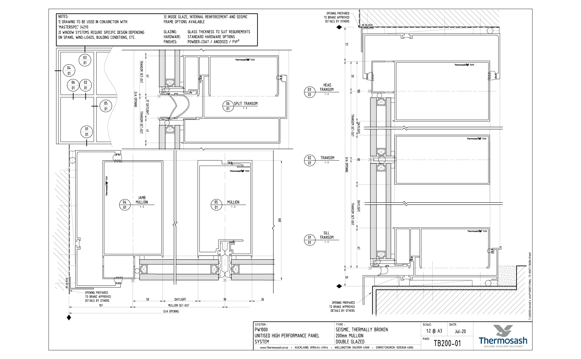 CAD Download - TB200 - PW1000 200mm Mullion Seismic Thermally Broken Double Glazed